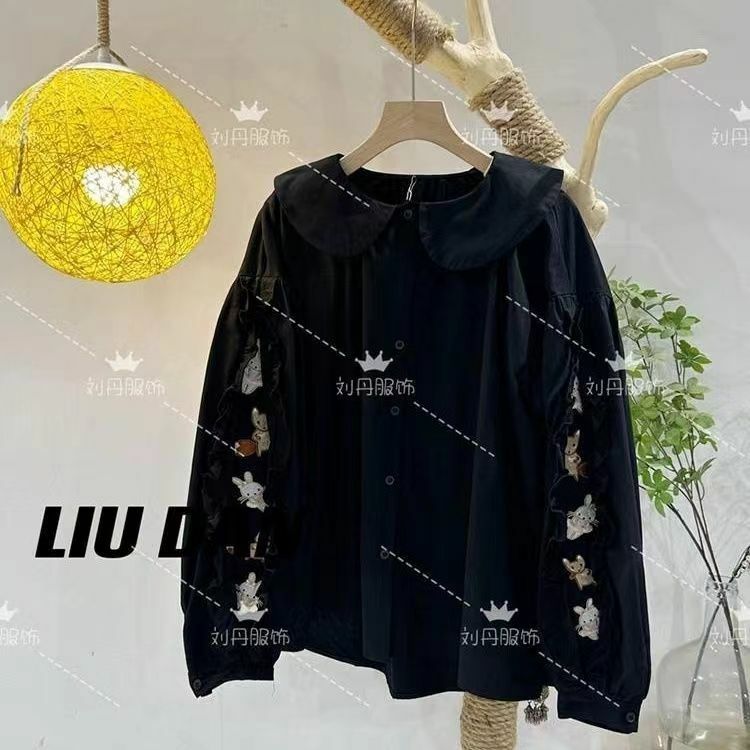 Large Size 150kg Sweet Blouse Women 2024 Spring New Cute Chic Mori Style Cartoon Polo Collar Long Sleeve Niche Loose Small Shirt