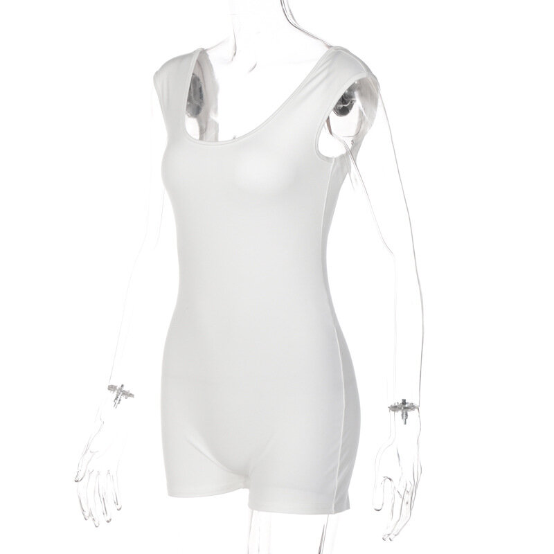 BKLD wakacje stroje dla kobiet 2022 nowa letnia moda Slim u-neck Sexy Backless szorty kombinezon jednolity kolor biały Romper