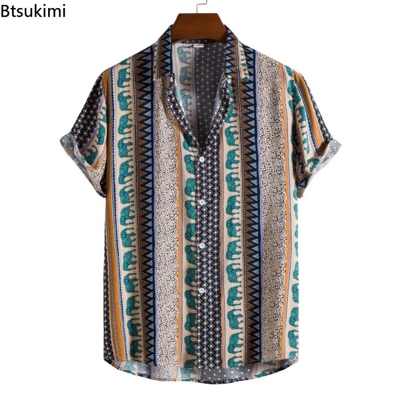 Рубашка мужская с коротким рукавом, модная Свободная блуза с 3D принтом, гавайская пляжная блузка в винтажном стиле, Повседневная Уличная одежда, лето