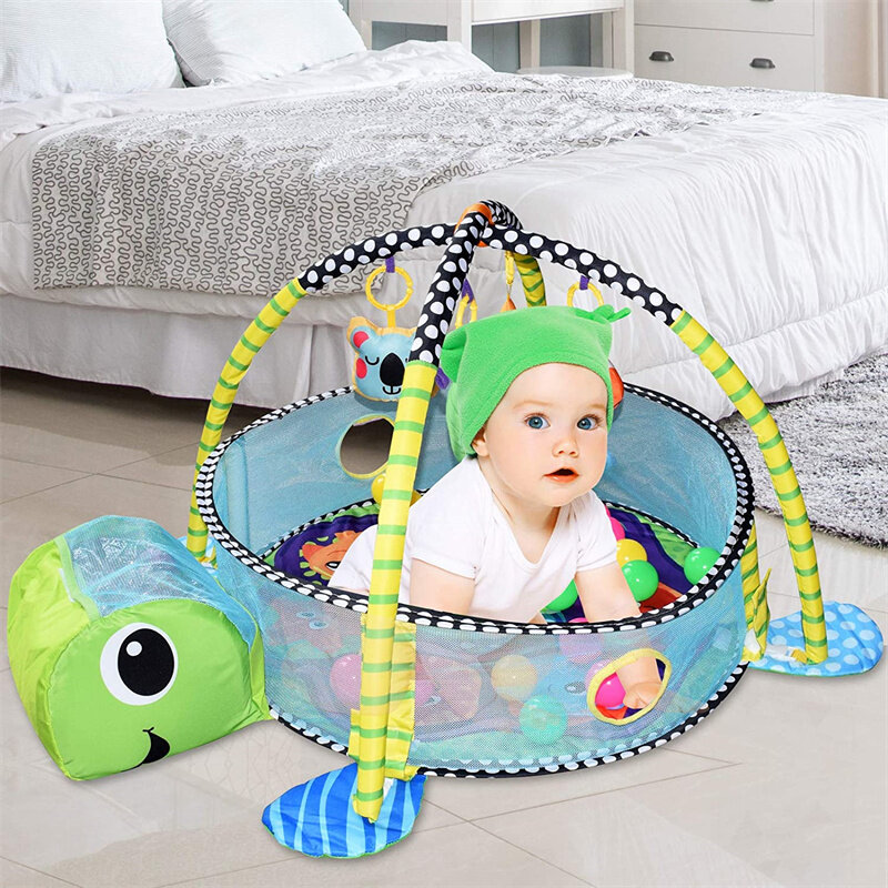 Activity Gym Mat 3-in-1 Crawling Baby Blanket Infant Game Pad Play Rug Turtle Design Play Mat for Children Kids Ideal Gift