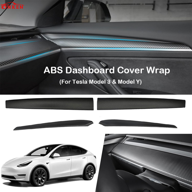 Penutup dasbor pintu Trim Panel topi untuk Tesla Model 3 Y Interior depan serat karbon ABS Trim Patch penutup stiker dekorasi