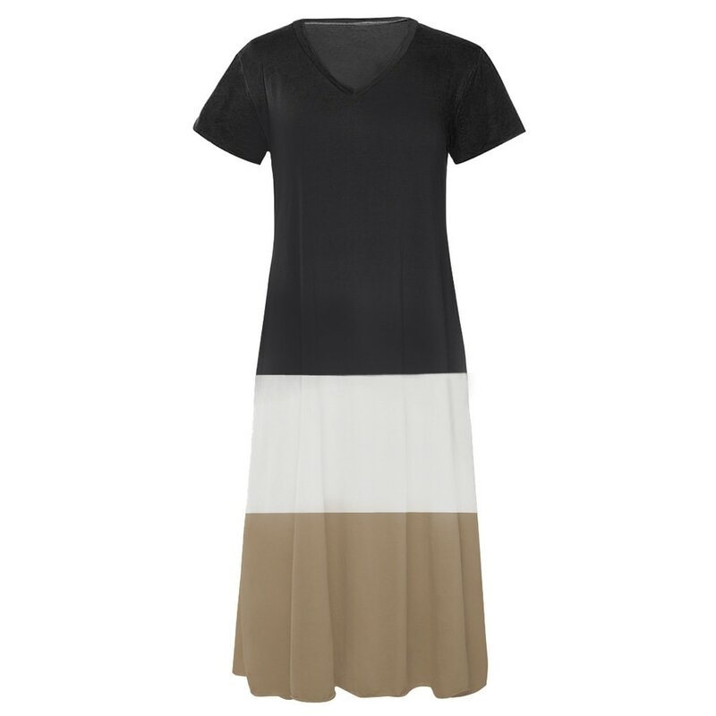 여성용 데일리 타이 염색 컬러 블록, 느슨한 V넥 반팔 맥시 롱 드레스, 여성 원피스 베스티도, 2024 패션