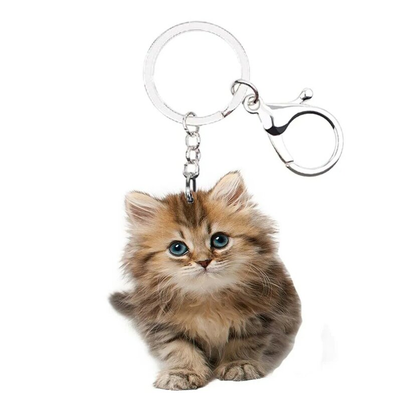 BritishLonghair-Llavero de gato lindo, llavero de acrílico de animal, no 3D, colgante de gota, regalos de novios, idea, cadena de plata, llavero kawaii