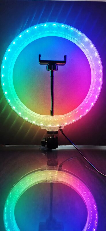 Stojak na wysuwany statyw z uchwytem na telefon RGB 10-calowy lampa pierścieniowa Selfie koło kryształowe lampki