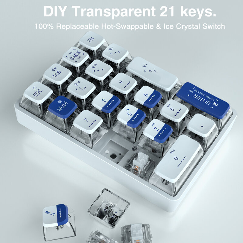 لوحة مفاتيح رقمية ميكانيكية LEOBOG K21 بلوتوث لوحة مفاتيح 21 مفتاح شفاف فوتوشوب محاسبة لوحة مفاتيح الألعاب