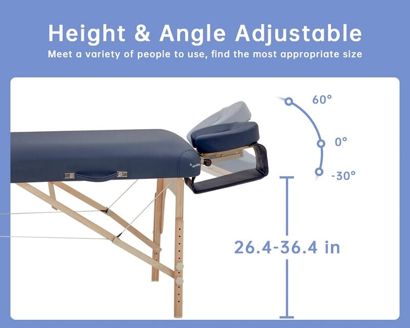 Mesas de massagem portáteis, mesa ajustável, 2 Fold Spa cama, altura larga, 84 polegadas, 30 polegadas