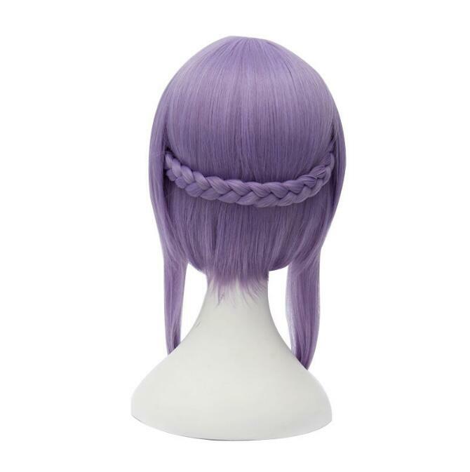 Wig Cosplay Anime Shinoa Hiiragi, wig serat sintetis, rambut palsu cosplay Anime, rambut panjang abu-abu, ungu
