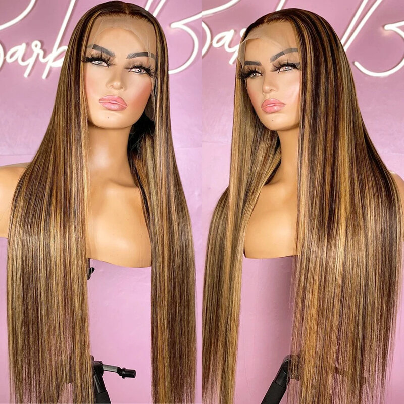 13x4 Straight Colored  Transparent Lace Front Human Hair Wigs Highlight Bone 4/27 Ombre Brown 13x6 Hd Lace Frontal Wig
