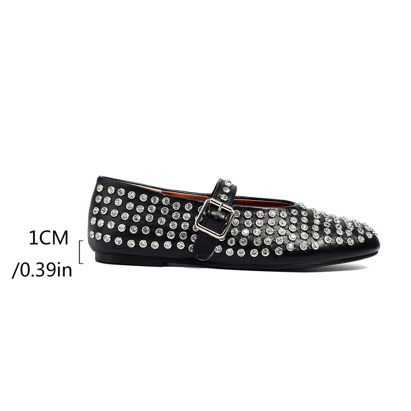 Crystal Mary Jane Flats Women's Comfy Shoes Soft Leather Spring Summer Casual Princess Dress Shoes