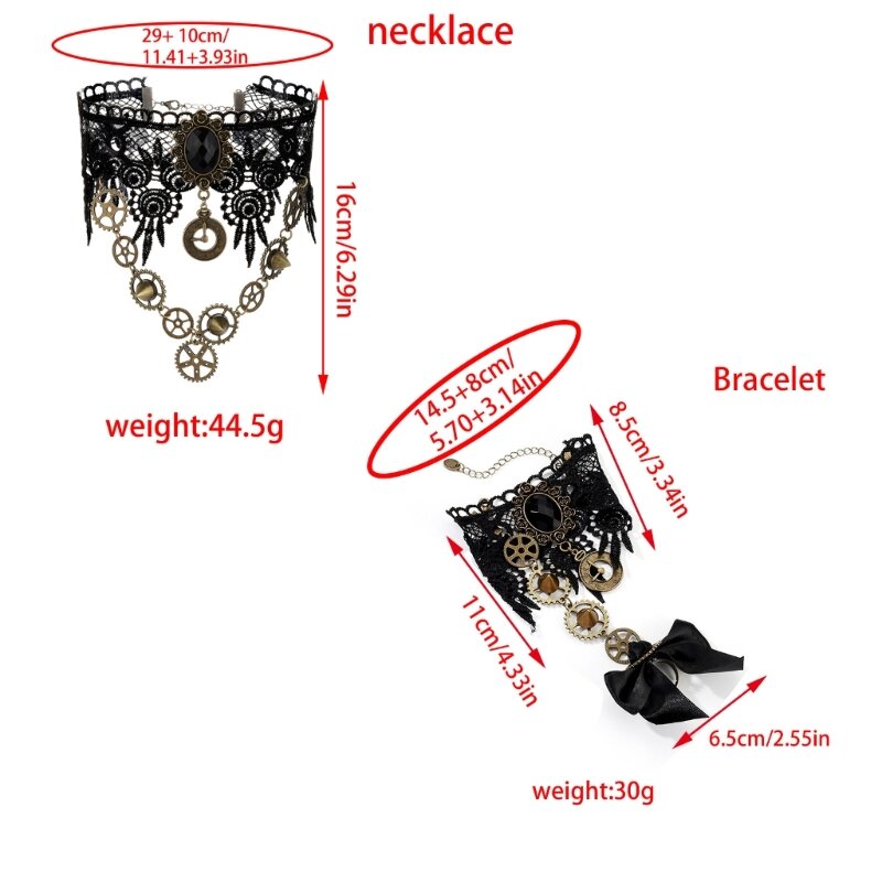 Gear Dark Lace Necklaces Bracelets for Women and Girl for Sexy Dress up