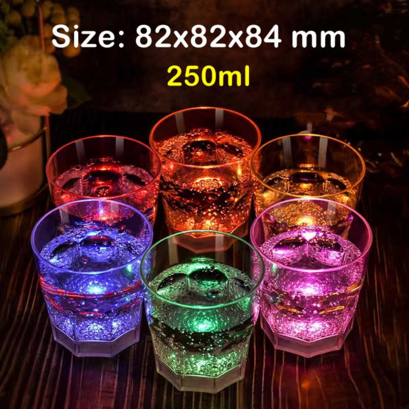 Tazas LED de colores para beber, suministros brillantes y parpadeantes para Whisky, decoración de cóctel luminosa de inducción, 6 piezas, 150/120/250Ml