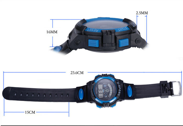 Digital LED Quartz relógio de pulso para homens e crianças, impermeável, alarme, data, esportes, azul