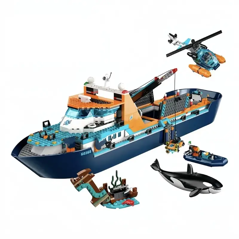 ألعاب بناء السفن المستكشفة في القطب الشمالي ، قارب عائم ، طائرة هليكوبتر ، ROV Sub Orca Orca ، هدايا للأولاد ، متوافق ، متوفر