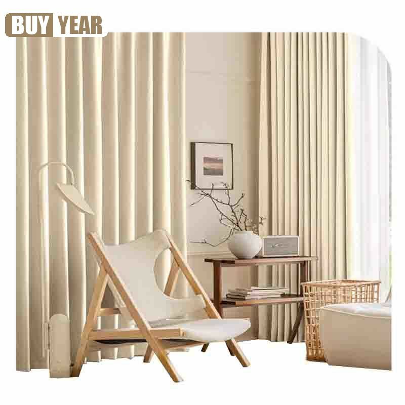 Modern Simple Literary Cheese Cashmere Solid Color Chenille Curtains for Living Dining Room Bedroom Blackout Fabric Custom