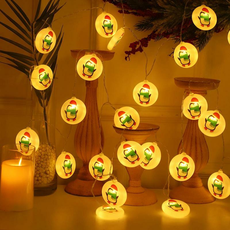 Cadena de luces navideñas con patrón de pingüino, cadena de luces para árbol de Navidad, Año Nuevo, 2024