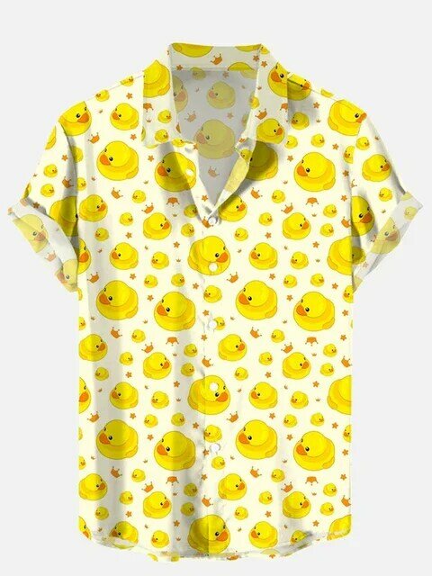 Unisex Heren emenda camisas, desenhos animados escola Eend impressão, Coreia boca camisa, estilo Harajuku, modo havaiano