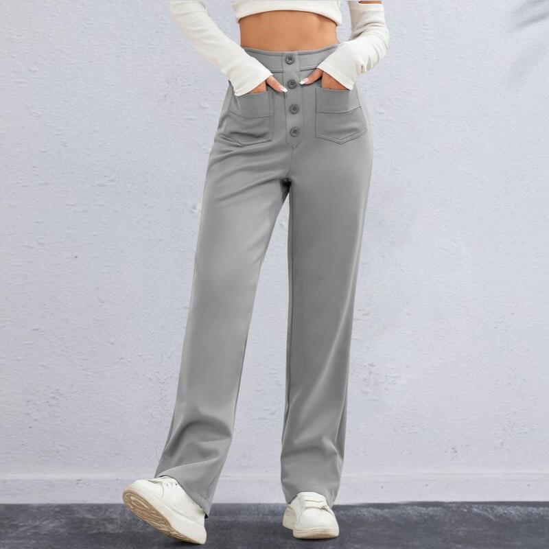 High-waisted Casual Pants Stylish Women's High Waist Cargo Pants with Button Detailing Pockets Wide Leg Design for Casual