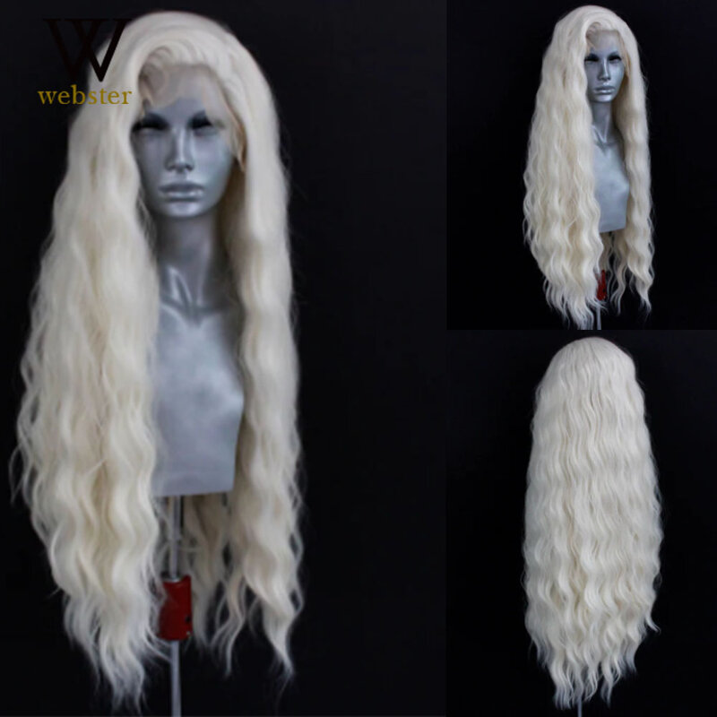 Webster blond syntetyczna koronka peruka Front długie naturalne fale peruki dla kobiet przedziałek z boku wysokiej temperatury koronkowa peruka peruka do Cosplay