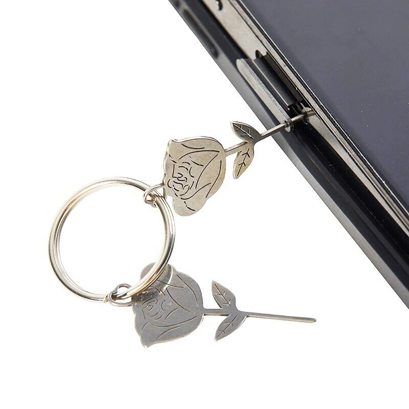 2 Pçs/set Rose Forma de Aço Inoxidável Agulha para Smartphone Sim Card Bandeja Remoção Ejetar Pin Ferramenta Chave Dedal Universal