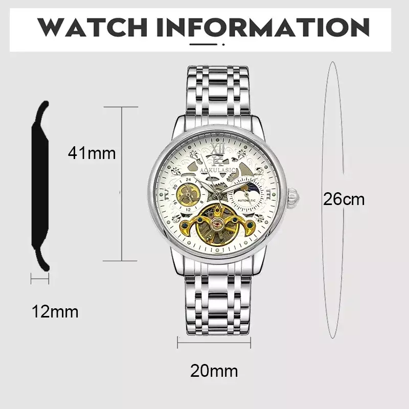 AOKULASIC-reloj de pulsera para hombre, accesorio masculino con mecanismo automático de Tourbillon y esqueleto, complemento mecánico de marca de lujo