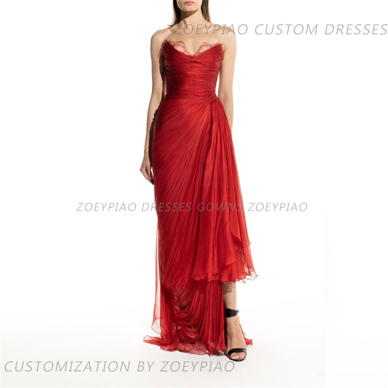 Red Sexy Chiffon Beach Pleats Formal Event Evening Dress Sleeveless For Women 2024 Wedding Birthday Party Cocktail Formal Gowns