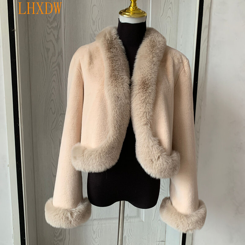 LHXDW 2023 New Faux Fur Cardigan Short Women's Autumn and Winter Rabbit and Fox Fur Mixed Women's Sexy Artificial Fur Cardigan