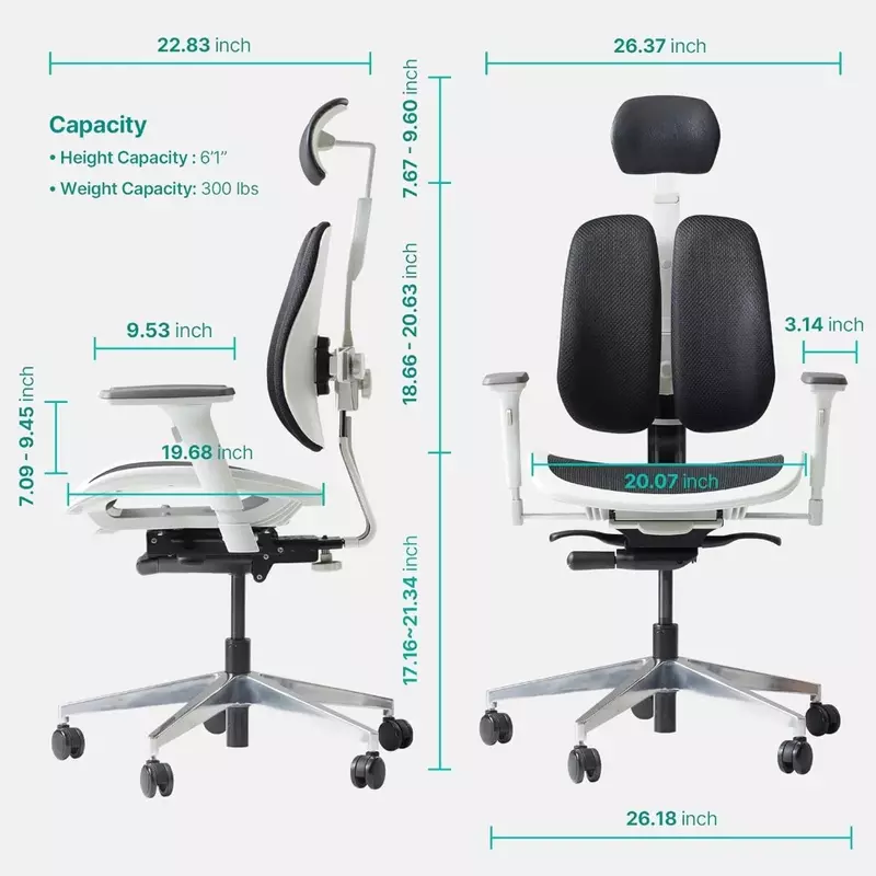 사무실 의자, 가정용 책상 및 의자, 행정, 최고의 허리 통증, 스테인레스 스틸, 플라스틱, 메쉬 사무실 의자 (흰색)