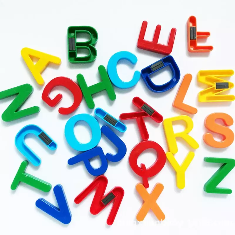 Pegatinas magnéticas de plástico para el refrigerador, juguetes educativos de 26 piezas con letras del alfabeto, para niños pequeños