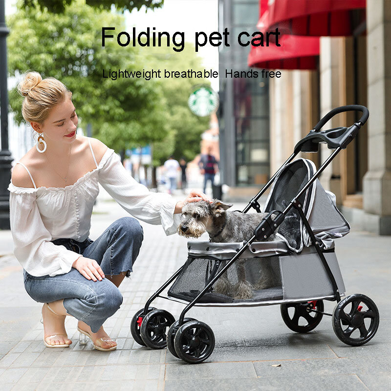 عربة الحيوانات الأليفة خفيفة قابلة للطي أربع عجلات صغيرة الحجم عربة الكلب المشي السفر التسوق النقل الناقل للقطط الحيوانات الأليفة الملحقات