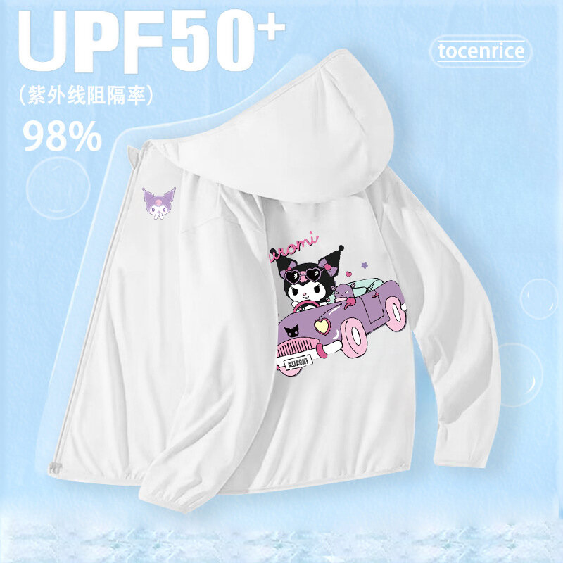 Sanurgente Hello Kitty Cinnamoroll Manteau de protection solaire pour enfants, vêtements de dessin animé d'été, manteau à capuche décontracté pour garçon et fille, cadeau