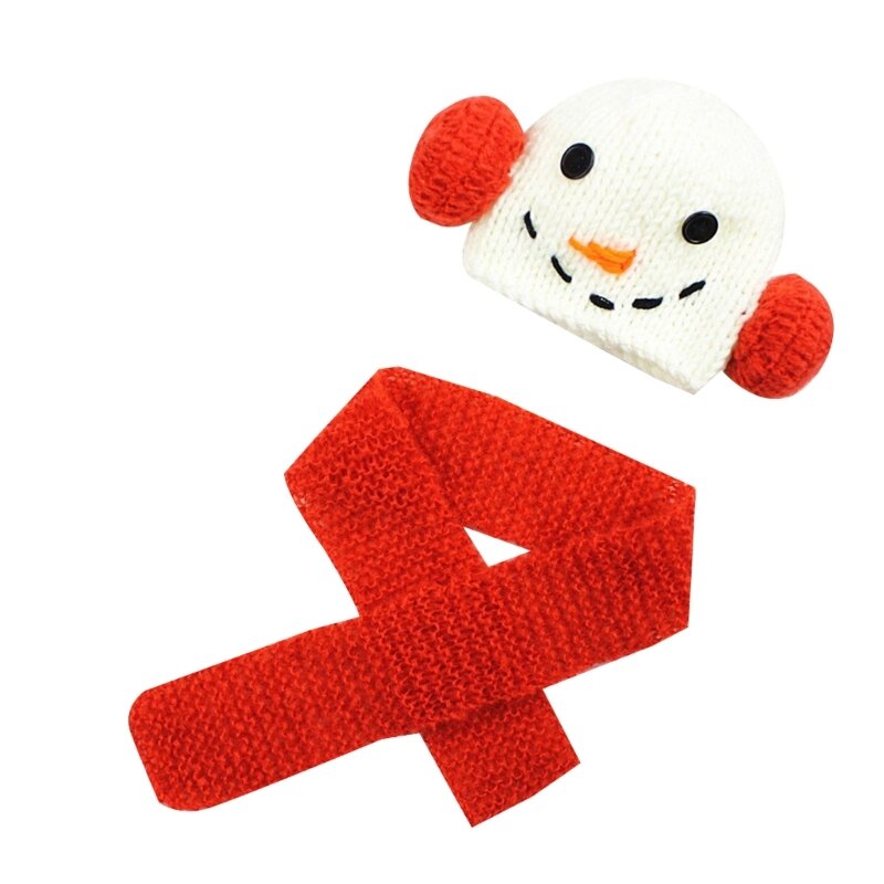 クリスマス新生児写真小道具少年少女写真撮影衣装かぎ針編み衣装ユニセックスかわいい幼児雪だるま帽子スカーフ