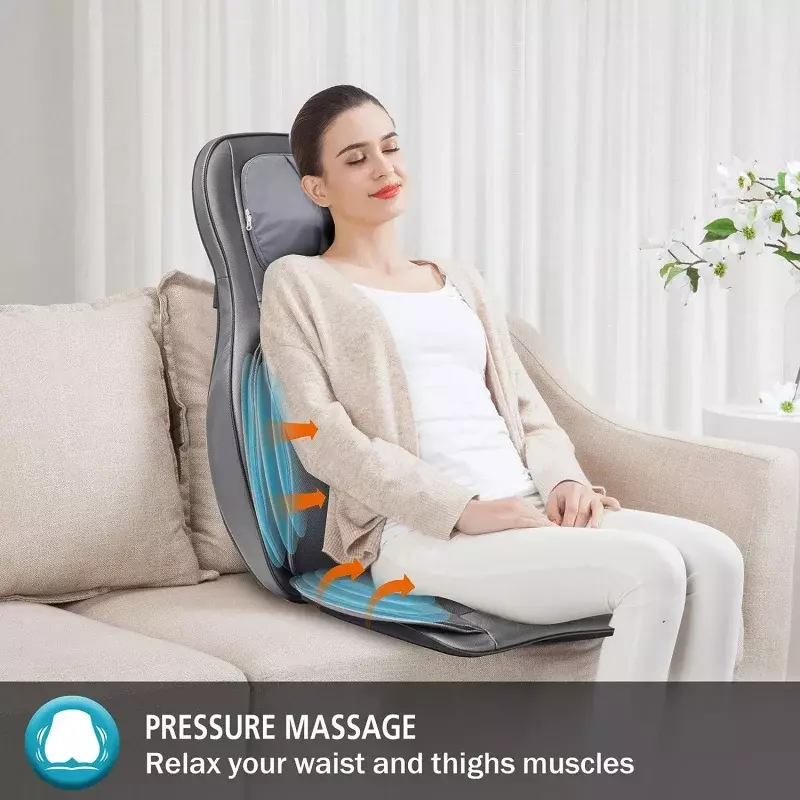 جهاز تدليك ضغط الرقبة والظهر مع الحرارة ، وسادة كرسي تدليك من الشياتسو ، محمول مع ضغط وتدحرج ، عجن لفو