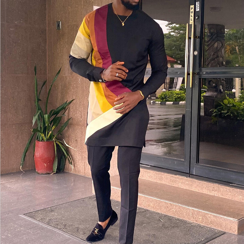 Terno de casamento luxuoso para homens, bordado nigeriano, vestido de melhor homem africano, calça e top de duas peças, estilo étnico, agbada