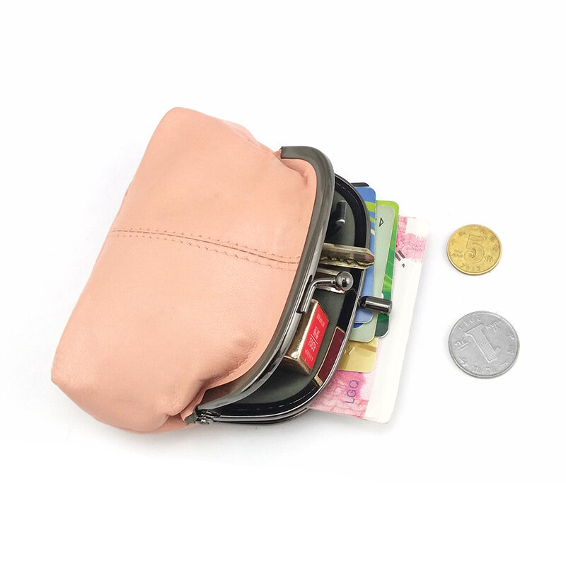NICOLE & CO Original New Mini Genuine Leather Coin Purses Women Sheepskin Metal Hasp Zipper Small Wallets Card Change Money Bags