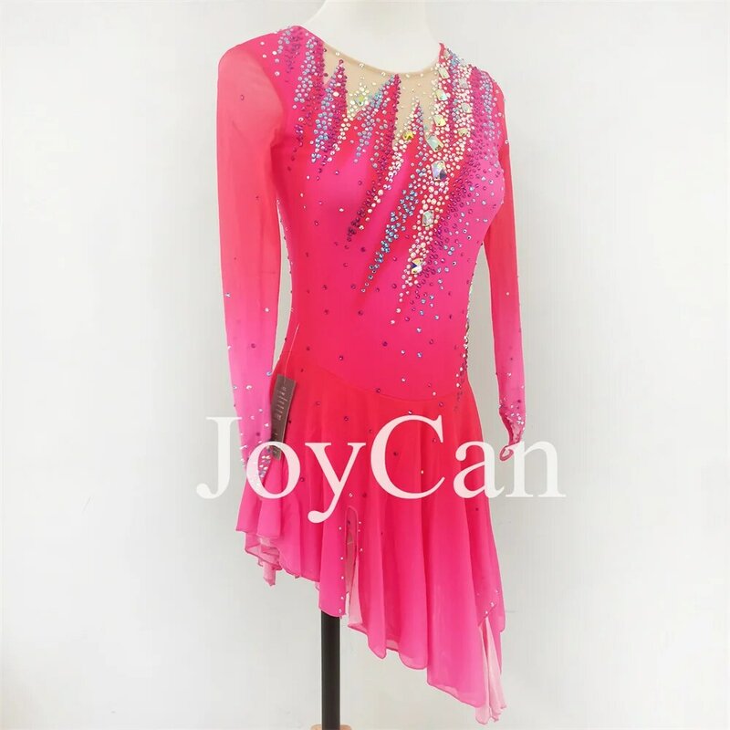 JoyCan-فستان التزلج على الجليد للفتيات ، دنة وردي ، شبكة مطاطية ، ملابس الرقص المنافسة ، حسب الطلب