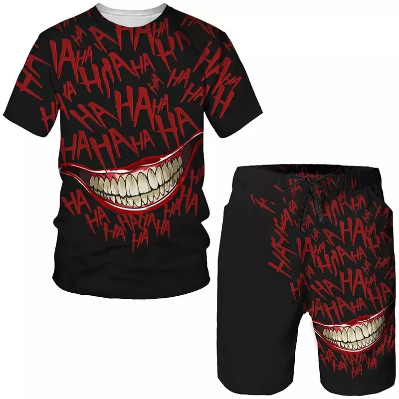 Men's Clown 3D Print Tracksuit Set T-shirt and Shorts 2 Piece Suits Hip Hop Casual Streetwear Suit Summer Clothing Sets