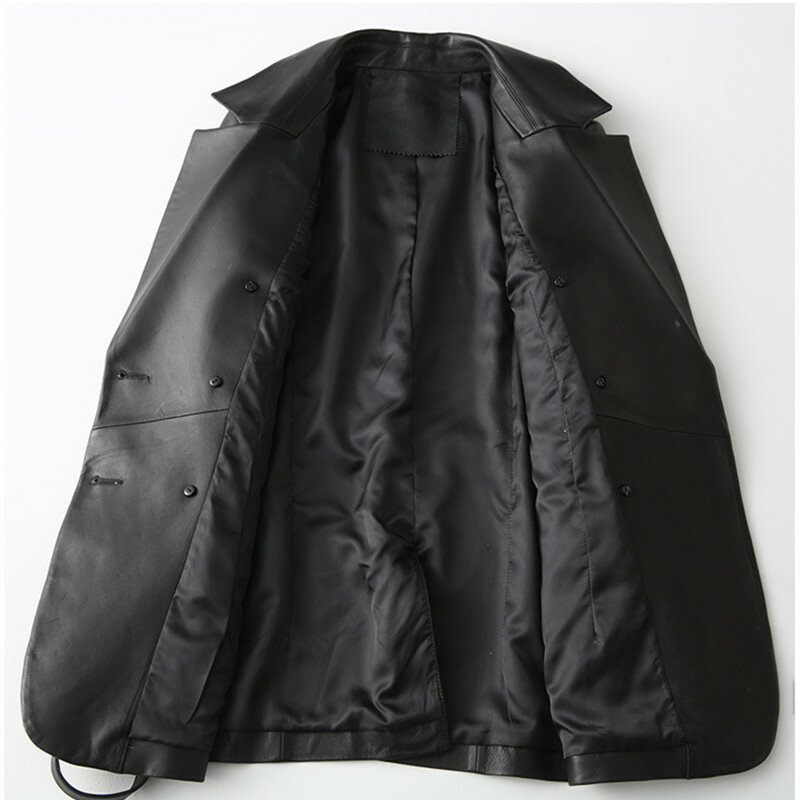 Women's Medium Length Sheepskin Suit, OL Black Coat, Fashionable Sheepskin Tops, Large Size, Spring, Autumn