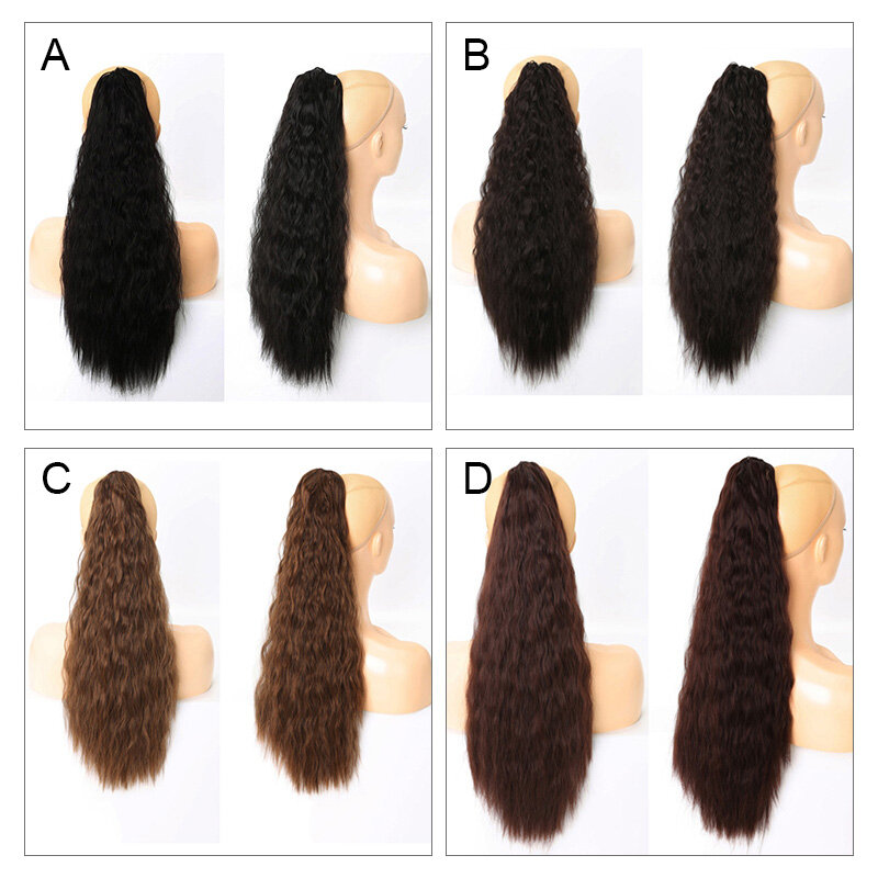 Moda onda soffice parrucca lunga riccia coda di cavallo estensione dei capelli sintetici pezzo 65CM parrucche naturali resistenti al calore per l'uso quotidiano