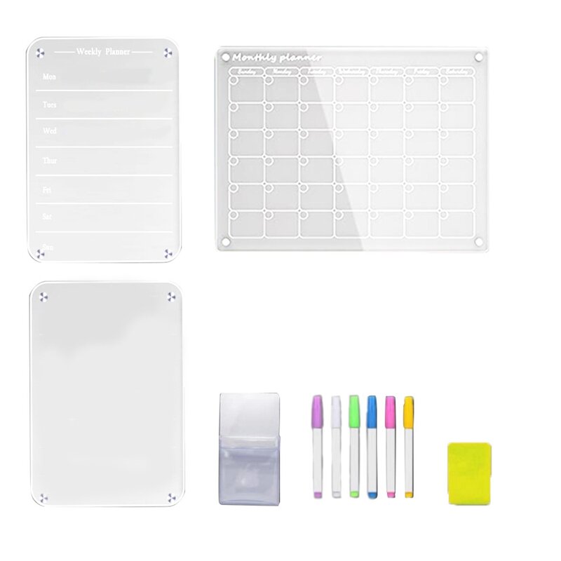 1Set Magnetic Acrylic Calendar For Refrigerator Dry Erase Board Calendar Weekly Monthly Meal Planner Sheet For Planning Acrylic