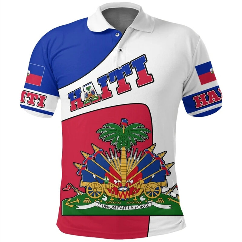 Summer Fashion New 3d Printing Haiti Island National Flag Emblem Polo T Shirt Man Casual Polo Shirts Y2k Tops High Quality Tees