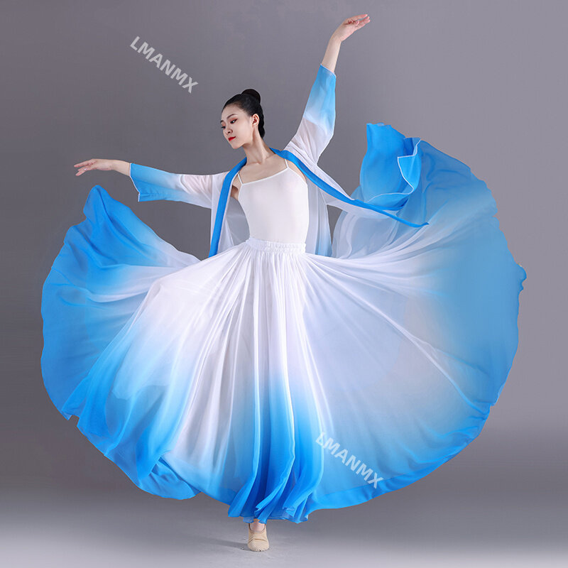 Jupes de danse de ballet pour femmes, jupe fluide longue dégradée élégante, vêtements de danse d'entraînement, costume de phtaline classique, Louvain, 360