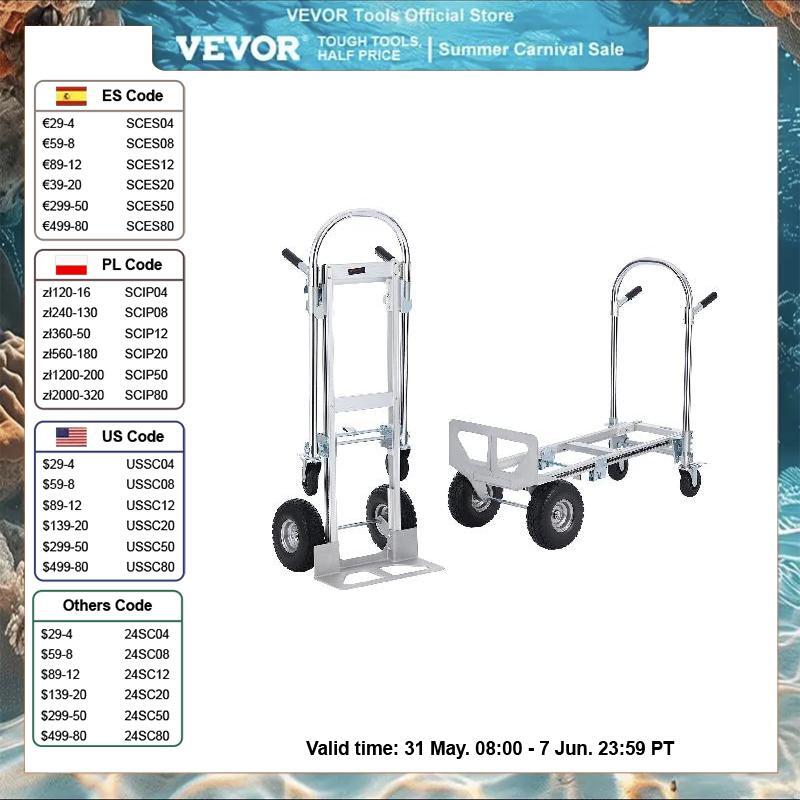 VEVOR Aluminum Folding Hand Truck 300/400/800/1000 lbs Heavy Duty Collapsible cart for Transport Warehouse Supermarket Garden