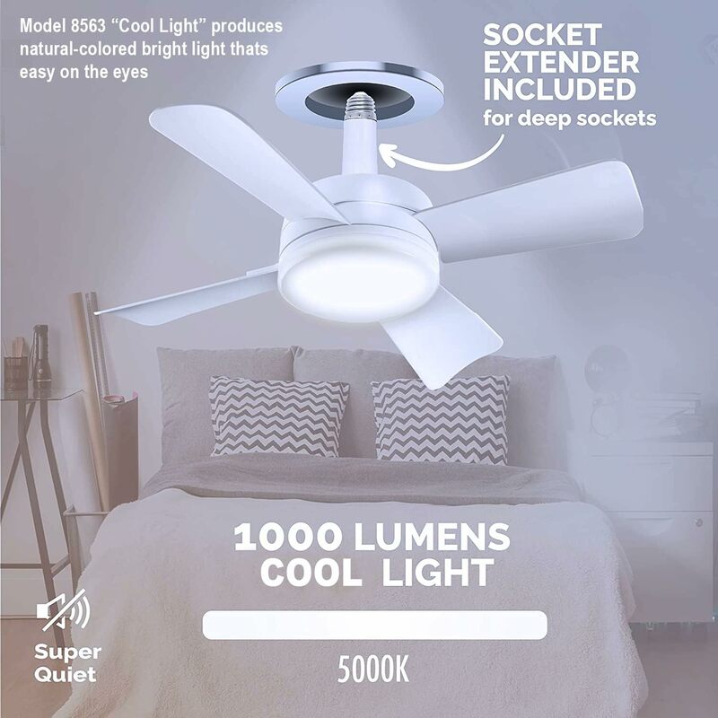 Socket Fan Light Original - Cool Light LED – Ceiling Fans with Lights and Remote Control, Replacement for Lightbulb - Bedroom