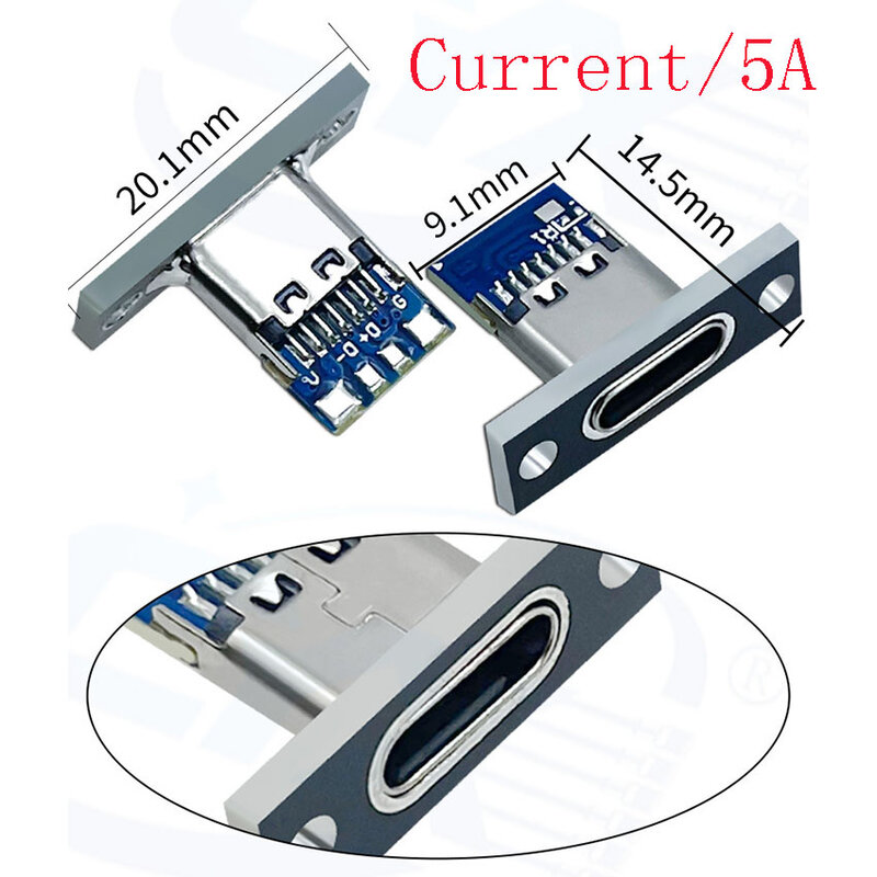 1-10pcs USB 3.1 Type C Socket With Screw fixing plate Type-C USB Jack 3.1 Type-C 2Pin 4Pin 5Pin 6Pin Female Connector Jack