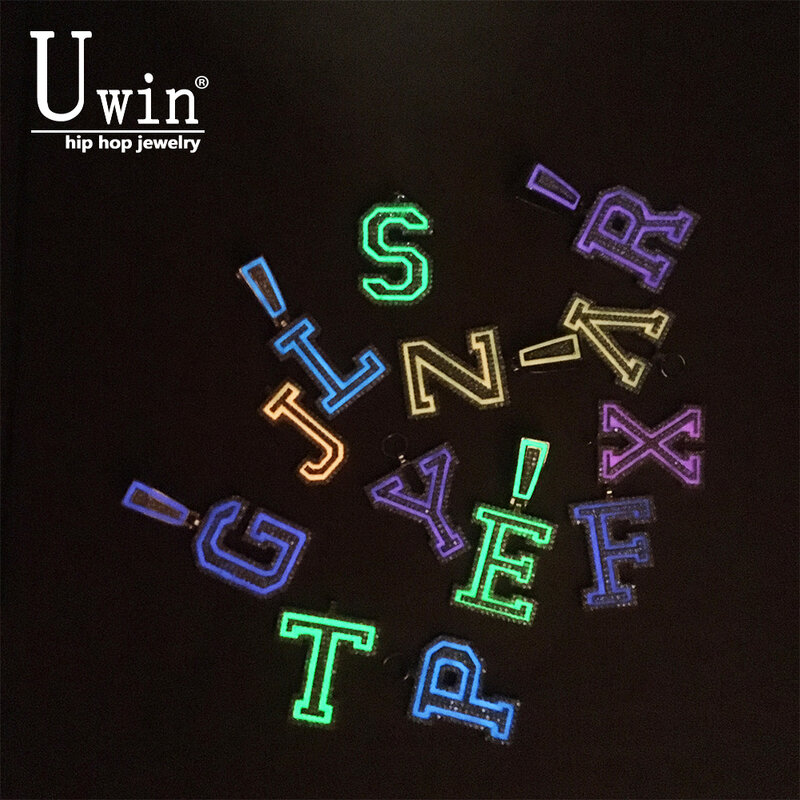 UWIN-Personalizado Fluorescente Nome Colar de Pingente, Iced Out Cubic Zirconia Cadeia, Hip Hop Punk Jóias, Presente