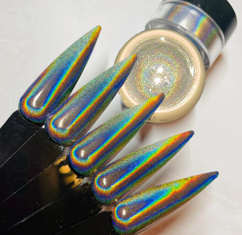 1 Jar Laser Nail Glitter Powder Ultra-fine Metal Mirror Effect Super Shiny Nail Art Decor Iridescent Holographic Chrome Pigment*