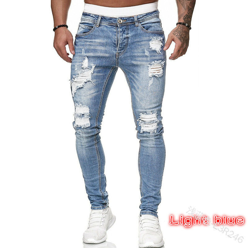 Men's Jeans Fashion Knee Hole Zipper Leggings Hole Jeans Pants