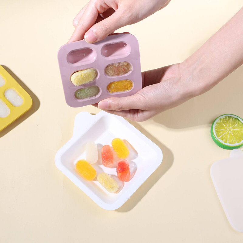 Kotak makanan beku bayi cetakan baki es krim silikon dengan tutup DIY cetakan susu kukus suplemen makanan bayi