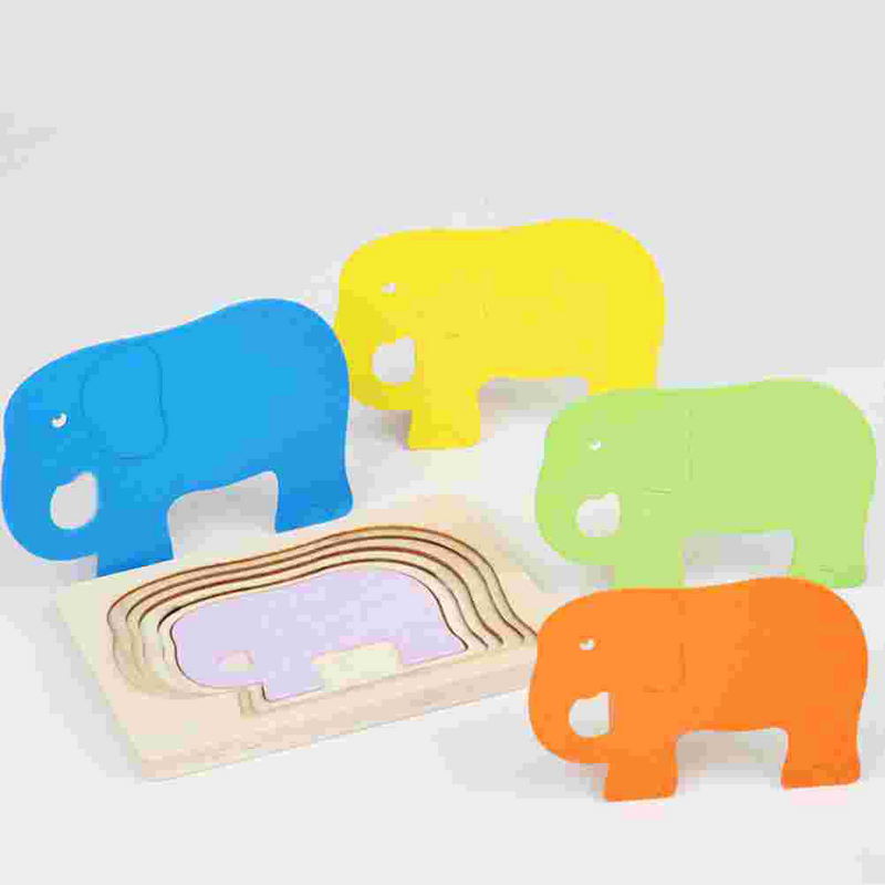 Пазлы с изображением слона, Мультяшные Пазлы 3D, пазлы для раннего развития, деревянные пазлы с сочетанием цветов для познания для детей