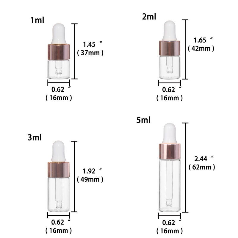 20/50/100pcs 1ml/2ml/3ml/5ml mini flacone contagocce in vetro trasparente con pipetta in vetro per flacone liquido per aromaterapia con olio essenziale